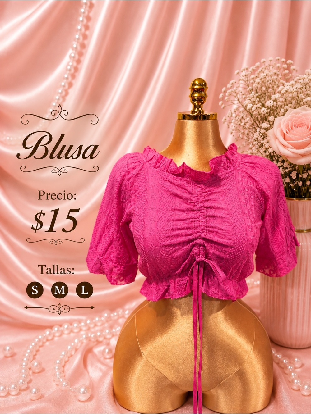 Women's Fuchsia Ruched Tie-Front Blouse S/M/L